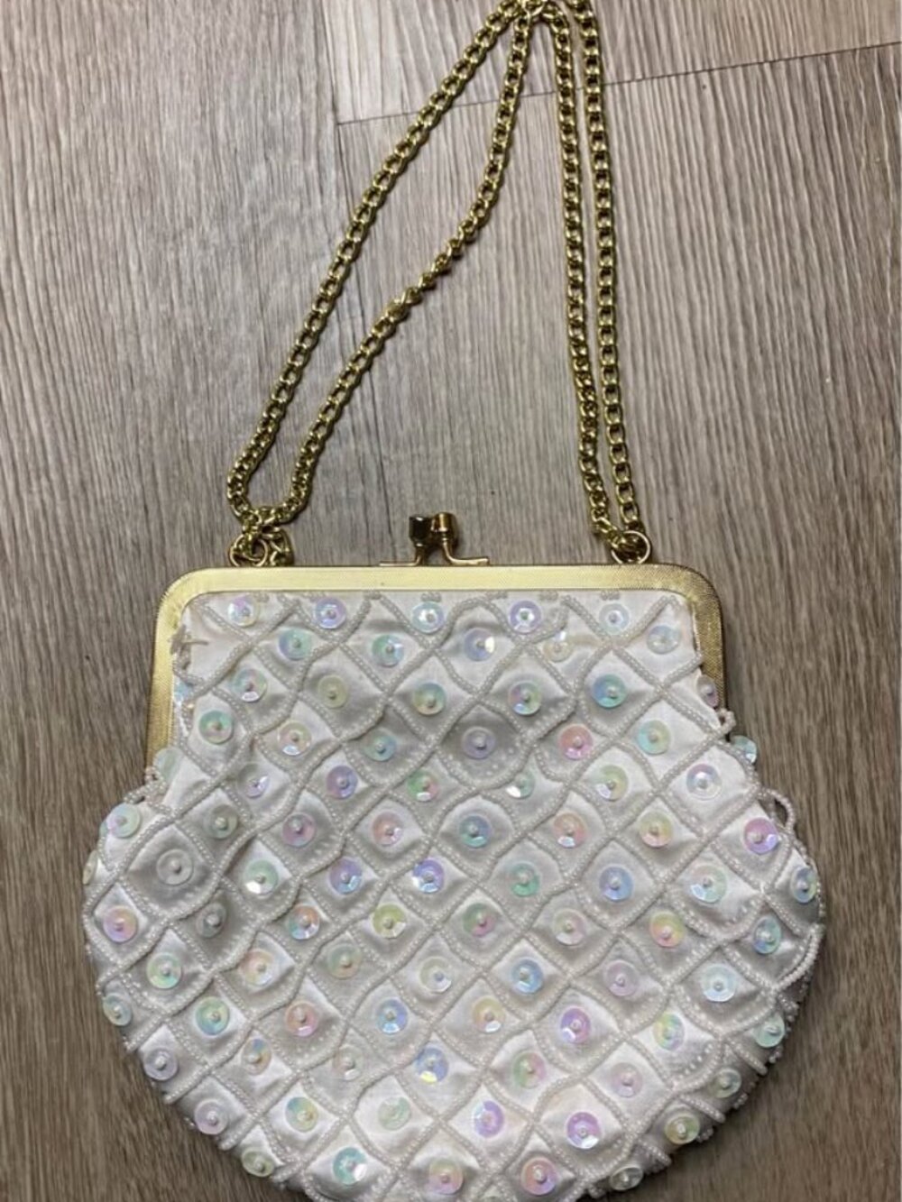 Vintage Beaded Mermaid Tail Clutch | Gold Tone Chain | Twist Lock Evening Bag